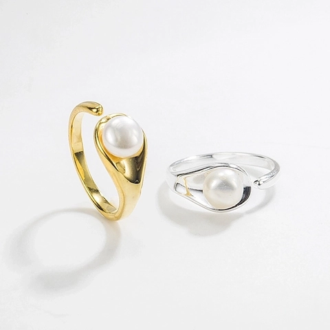 Anillo Abierto De Perla Natural De Plata De Ley 925 Retro Para Mujer Anillo De Dedo Ajustable Minimalista Joyería