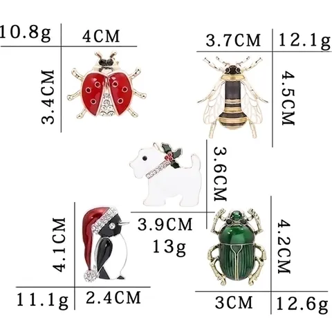 Spilla Animale Smalto Vintage Lega Strass Coccinella Ape Pinguino Cane Scarabeo Gioielli Regalo Festa