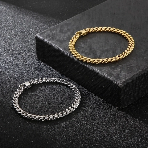 Cuban Link Chain Necklace Titanium Steel Polished Hip Hop Fashion Jewelry For Men And Women Silver Gold Color