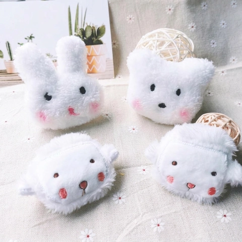 Cute Animal Head Plush Brooch Pin Soft White Bear Rabbit Lamb Embroidery For Bags Clothes Decorative Kawaii Style Accessory