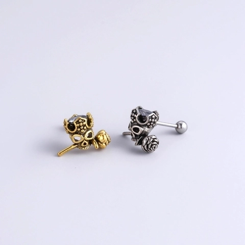 Orecchini Per Cartilagine Vintage Acciaio Inossidabile Rame Zircone Chiusura A Vite Piercing Teschio Serpente Rosa Moda Donne
