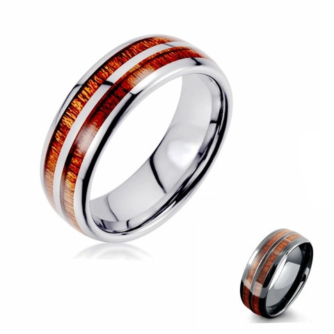 Men Titanium Steel Wood Inlay Ring Wide Band Vintage Geometric Fashion Jewelry Unisex