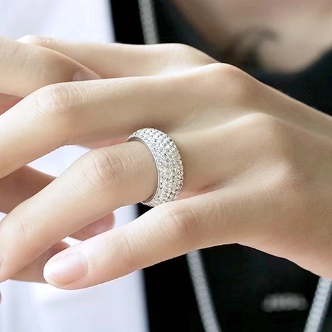 Multi Row Rhinestone Paved Curved Ring Titanium Steel Iced Out Band Fashion Jewelry For Men Women