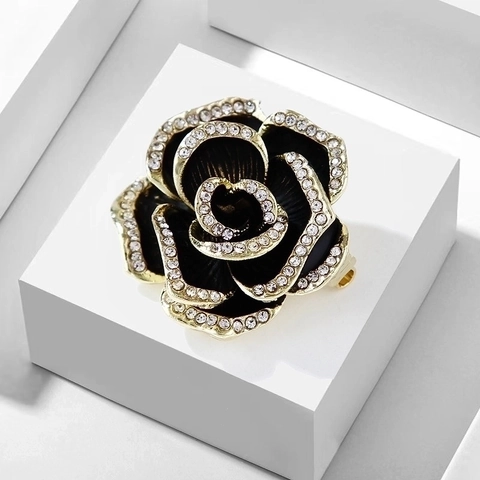 Vintage Kamelienblüte Brosche Legierung Emaille Strass Elegant Kleidung Pin Für Damen