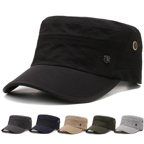 Casquette Plate Homme Respirante Polyester Protection Solaire Extérieur Tactique Militaire Réglable Couleur Unie Décontracté