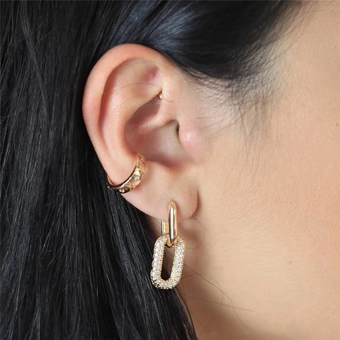 Orecchini Doppio Cerchio Geometrico a Lucchetto per Donna Perno in Argento Sterling 925 Oro Zirconia Orecchini a Bottone Gioielli Hip Hop Vintage