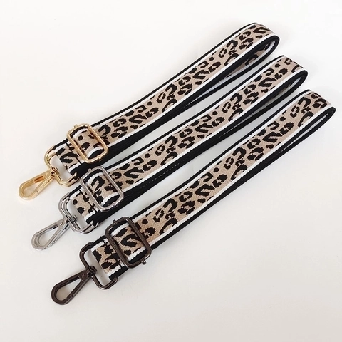 Leopard Print Bag Strap Adjustable Wide Canvas Replacement Shoulder Crossbody Strap With Zinc Alloy Metal Hooks