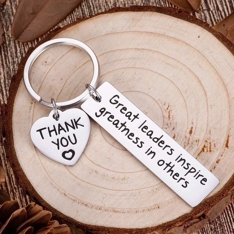 Stainless Steel Keychain Great Leaders Inspire Greatness In Others Teacher Appreciation Graduation Gift Heart Pendant Keyring