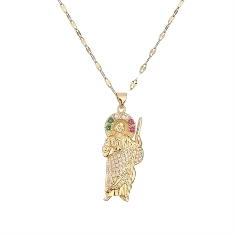 Religious Pendant Necklace Copper 18K Gold Plated Iced Out Cubic Zirconia Micro Pave Jewelry For Women Men