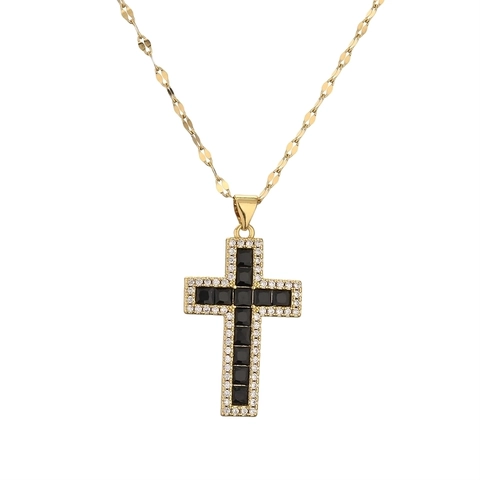 Collana Pendente Croce Rame Micro-Pavé Zirconia Gioielli Religiosi Moda Accessori Eleganti Donne