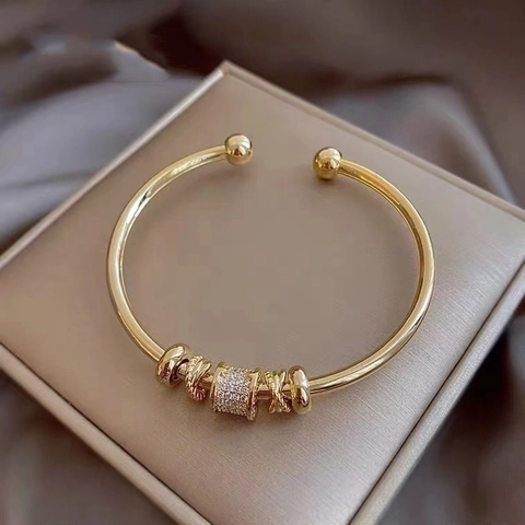 Bracciale Rigido Rame Placcato Oro Zirconia Regolabile Gioielli Minimalisti Di Lusso Per Donna