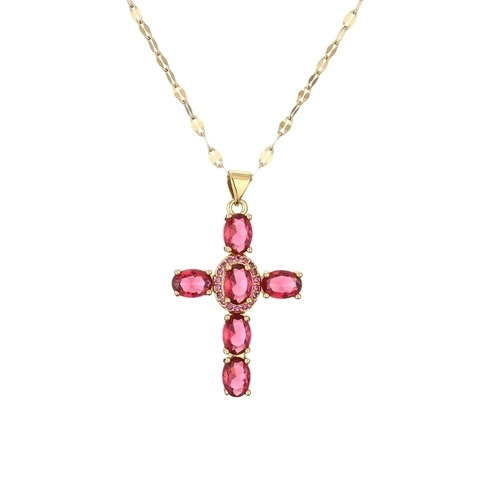 Mode Kupfer Zirkonia Kreuz Anhänger Halskette Bunt Eingelegt Kreuz Schmuck Für Damen Herren Elegant Alltag Pendeln Party Zubehör