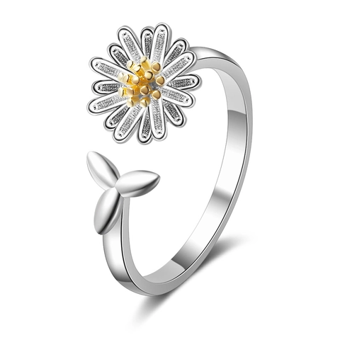 Madeliefje Verstelbare Ring Verzilverd Koper Gouden Hart Bladontwerp Eenvoudige Verse Stijl Sieraden Voor Vrouwen Meisjes