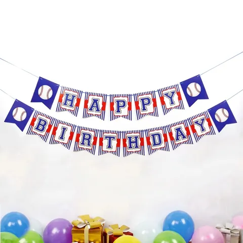 Banner Buon Compleanno Baseball Carta Tema Sport Decorazione Festa Ghirlanda Bandierine Rosso Blu Bianco Per Bambini