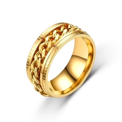 Bague Chaîne Rotative en Acier Inoxydable Mode pour Hommes Femmes Punk Décapsuleur Bague Bijoux Cadeau