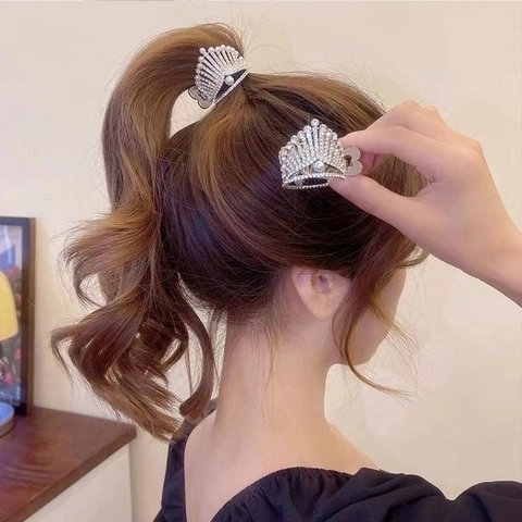 Alloy Rhinestone Künstliche Perle Krone Haarklammer Hoher Pferdeschwanz Halter Fixierer Koreanischer Stil Elegant Für Frauen Haarschmuck