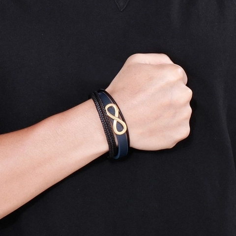 Bracciale In Pelle Intrecciata Multistrato Da Uomo Simbolo Infinito In Acciaio Inossidabile Chiusura Magnetica Gioielli Retro Punk