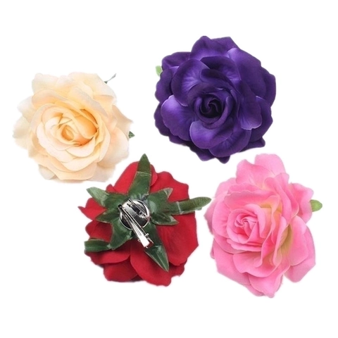 Simulatie Roos Bloem Haarklem Broche Polyester Stof Boheemse Strand Vakantie Stijl Haaraccessoires Voor Vrouwen