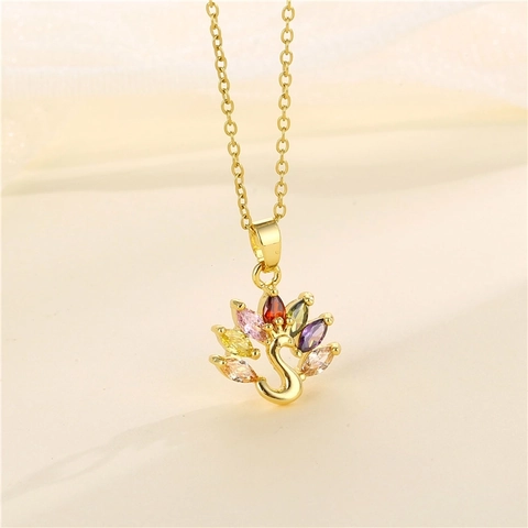 Collana Con Pendente Pavone Catena In Acciaio Inossidabile Gemme Zirconi Colorati Gioielli Moda Per Donna Accessori Animali Eleganti
