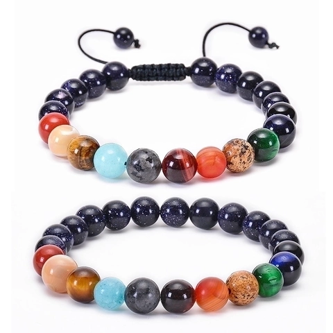 Solar System Planets Natural Stone Beaded Bracelet Handmade Braided Adjustable Universe Galaxy Jewelry For Men Women