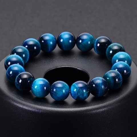 Natural Sky Blue Tiger Eye Perlenarmband Runde Edelstein Heilenergie Schmuck Für Männer Frauen Einfache Mode