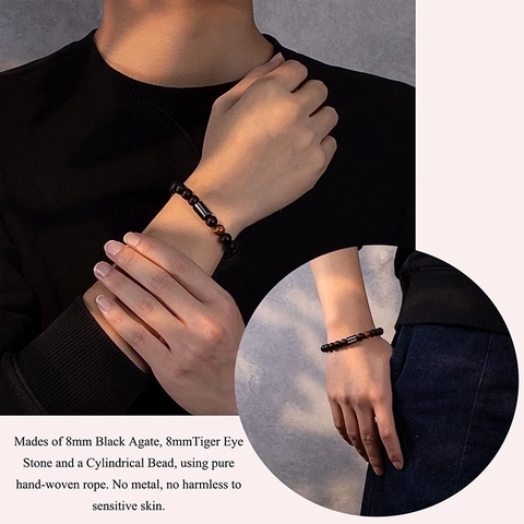 Tiger Eye Stone Matte Black Agate Beaded Bracelet With Greeting Card Gift For Son Grandson Husband Boyfriend Adjustable