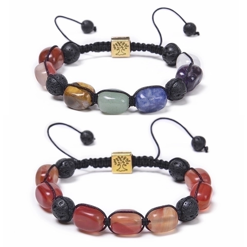 Natural Stone Bracelet Handmade Braided Lava Rock Tree Of Life Charm Adjustable Chakra Jewelry Women Men