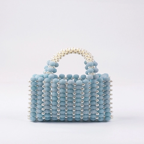 Borsa Di Perline Intrecciata A Mano Acrilico Perla Artificial Quadrata Svuotata Elegante Vintage Mini Borsa Da Donna Festa