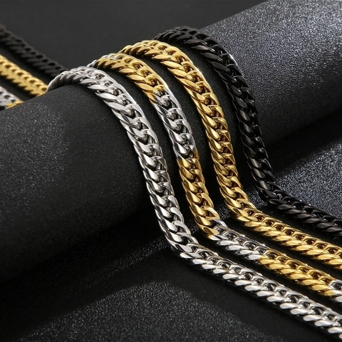 Stainless Steel Cuban Link Chain Necklace Heavy Duty Round Polished Double Weave Hip Hop Punk Jewelry For Men Women