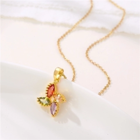 Blume Schmetterling Anhänger Halskette Edelstahl Kupfer Mit Buntem Zirkonia Mikropflaster Schlüsselbein Kette Schmuck Für Frauen