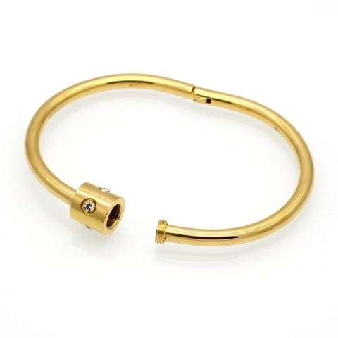 Titanium Staal Strass Open Bangle Armband Voor Mannen Vrouwen Gepolijst Cilindrisch Schroefontwerp Mode Sieraden Bangle