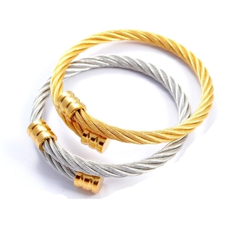Stainless Steel Cable Bangle For Men Women Punk Twisted Wire Open Bracelet Minimalist Industrial Metal Bangle Jewelry Gift