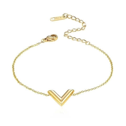 Titanium Steel Bracelet V Shape Pendant 18K Rose Gold Plated Minimalist Elegant Hand Jewelry For Women