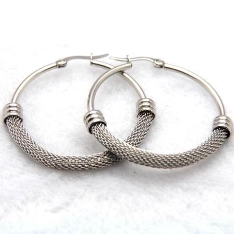 Large Hoop Earrings 316L Stainless Steel Mesh Weave Hollow Design Hip Hop Punk Style For Women Elegant