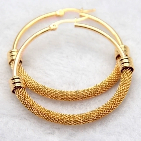 Large Hoop Earrings 316L Stainless Steel Mesh Weave Hollow Design Hip Hop Punk Style For Women Elegant