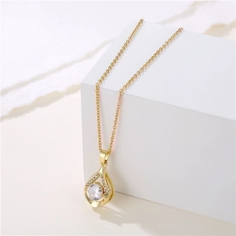 Collier Pendentif Goutte Deau Acier Inoxydable Zircone Incrusté Bijoux Simples Élégants Pour Femmes Ton Or