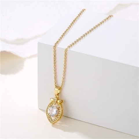 Collana Pendente Goccia D'acqua Fiocco Acciaio Inossidabile Zircone Geometrico Cavo Catena Clavicola Per Donne