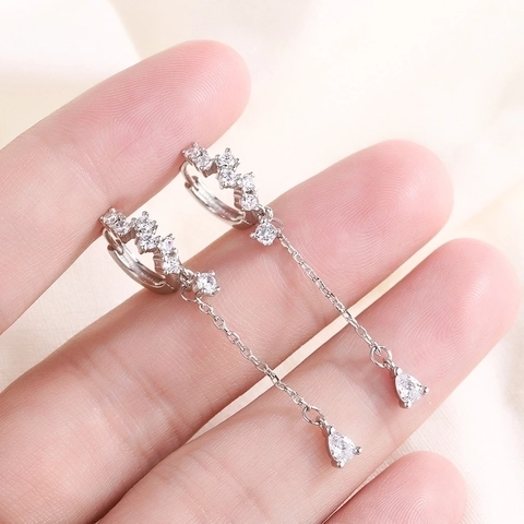 Elegant Copper Water Drop Tassel Earrings With 925 Sterling Silver Earring Post Rhinestone Inlaid Fashion Jewelry For Women