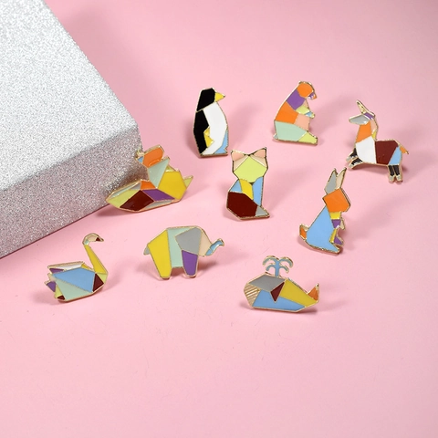 Origami Tier Emaille Anstecknadel Brosche Geometrisch Cartoon Wal Hase Elefant Fuchs Abzeichen Schmuck Für Taschen Kleidung