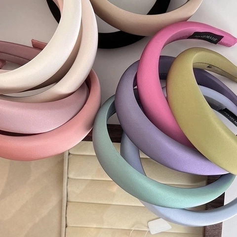 Padded Satin Headband High Top Elegant Solid Color Fabric Hair Band Handmade Hair Accessories For Women