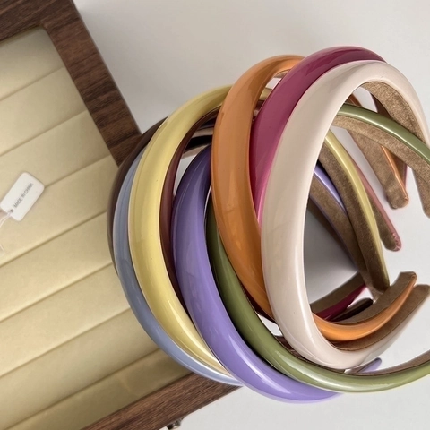 Diadema De Cuero Sintético Brillante Banda Para El Cabello Ancha Con Forro Antideslizante Accesorios De Pelo De Color Sólido Para Mujeres