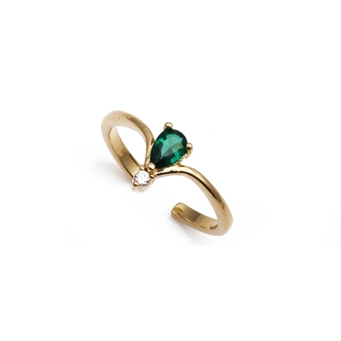Fashion Green Zircon Open Adjustable Ring For Women Copper Gold Plated Heart Emerald Shape Vintage Jewelry Elegant