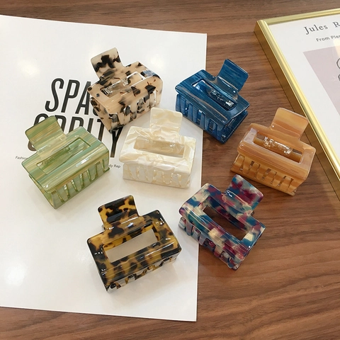 Rectangular Hollow Hair Claw Clip Acetate Resin Marble Tortoiseshell Print Strong Hold French Retro Fashion For Women Girls