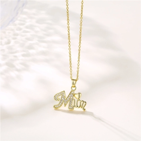 Collana Pendente Mom Acciaio Inossidabile Strass Cuore Regalo Festa Della Mamma Gioielli Elegante Per Donne