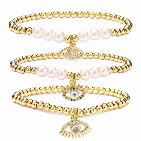 Braccialetti di Perline in Rame Placcato Oro Bohemian Malocchio Croce Stella Luna Farfalla per Donna Gioielli