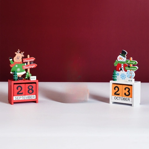 Calendario Dell'Avvento Di Natale In Legno Ornamento Per Il Conto Alla Rovescia Scrivania Babbo Natale Pupazzo Di Neve Blocco Perpetuo