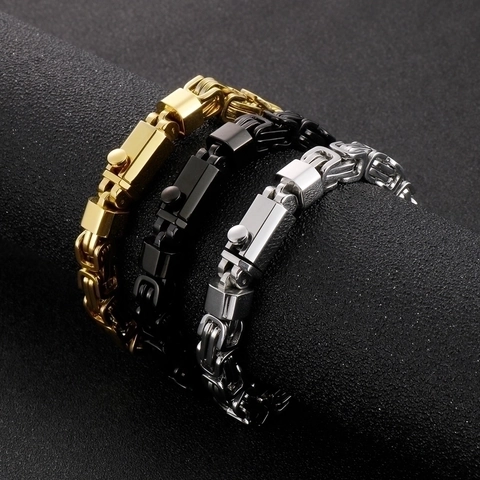 Herren Byzantiner Kette Armband Edelstahl Quadratische Glieder Hip Hop Rock Schmuck Faltschließe