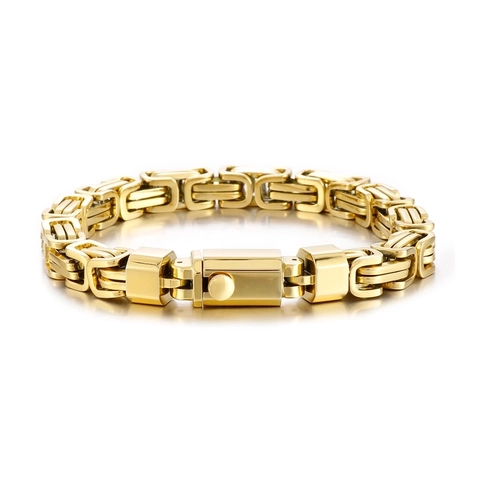 Herren Byzantiner Kette Armband Edelstahl Quadratische Glieder Hip Hop Rock Schmuck Faltschließe