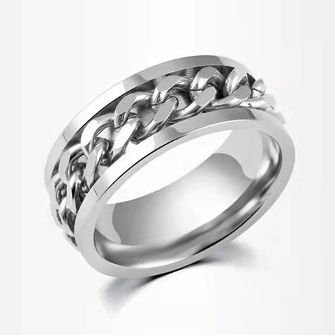 Anillo De Cadena Giratorio Acero Inoxidable Abrebotellas Joyería Punk Banda De Moda Para Hombres Mujeres