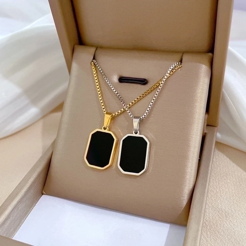 Minimalist Geometric Square Pendant Necklace Titanium Stainless Steel Box Chain Gold Silver Plated Jewelry For Women Men